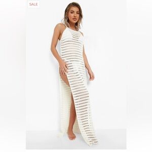Boohoo Off White Knit Swim Cover-Up